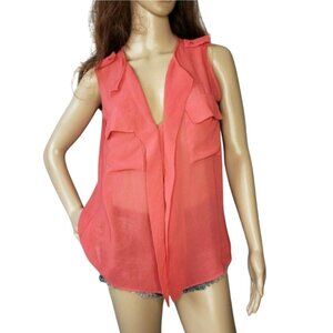Cotton On Sleeveless Sheer Coral Blouse With Pockets tie up wear down pool sz S